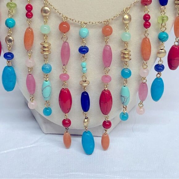 Glass Waterfall Necklace Multicolor Drop 26” Gorgeous - Picture 7 of 9